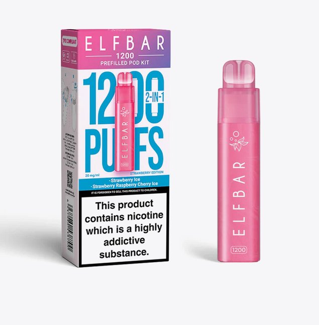 bulk wholesale 2 in 1 Elfbar 1200 Puffs Prefilled Pod Kit Box of 5 - Strawberry Edition