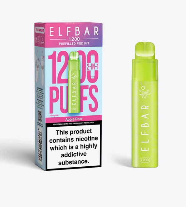bulk wholesale 2 in 1 Elfbar 1200 Puffs Prefilled Pod Kit Box of 5 - Apple Pear