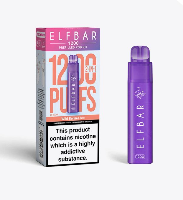 bulk wholesale 2 in 1 Elfbar 1200 Puffs Prefilled Pod Kit Box of 5 - Wild Berries Ice