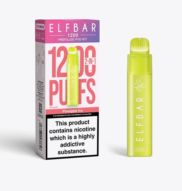 bulk wholesale 2 in 1 Elfbar 1200 Puffs Prefilled Pod Kit Box of 5 - Pineapple Ice