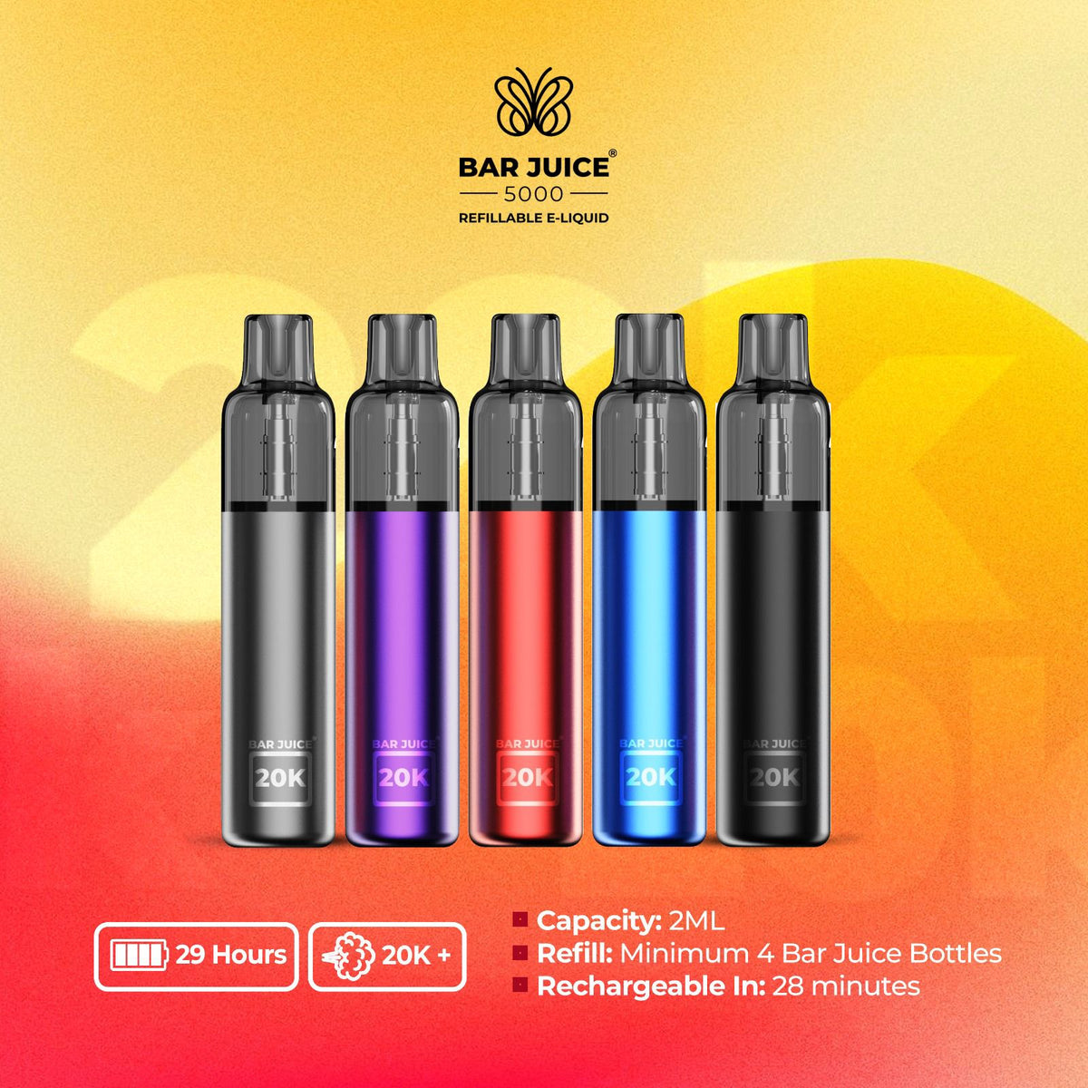 bulk wholesale Bar Juice 5000 Refillable Starter Vape Kit - Grey