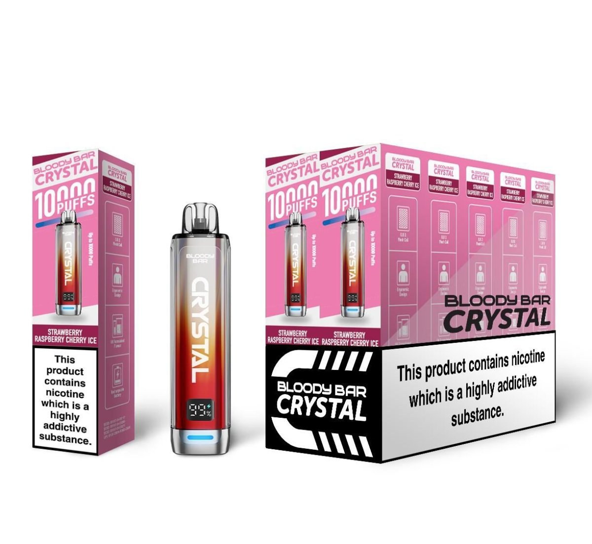 bulk wholesale Bloody Bar Crystal 10k Vape Kit Pack of 5 - Strawberry Raspberry Cherry Ice