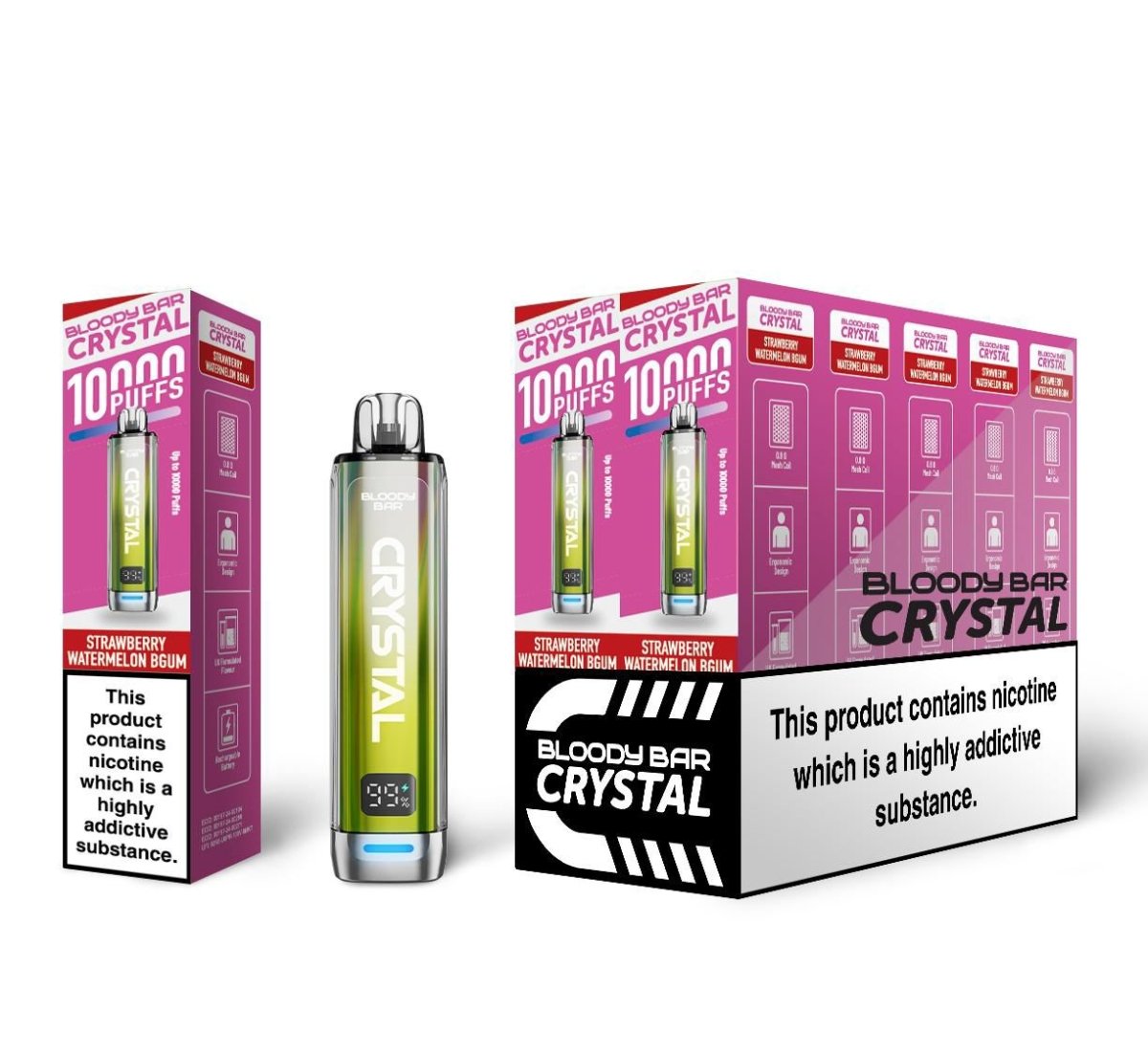 bulk wholesale Bloody Bar Crystal 10k Vape Kit Pack of 5 - Strawberry Watermelon Bubble Gum