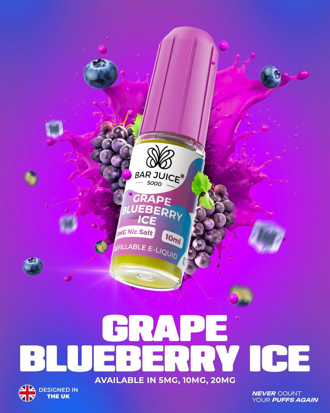 bulk wholesale Bar Juice 5000 Nic Salts Box of 10 - Grape Blueberry Ice *New*