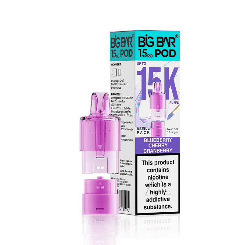 bulk wholesale Big Bar 15000 Pro Prefilled Refill Pods Pack of 5 - Blueberry Cherry Cranberry