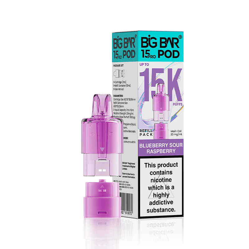 bulk wholesale Big Bar 15000 Pro Prefilled Refill Pods Pack of 5 - Blueberry Sour Raspberry