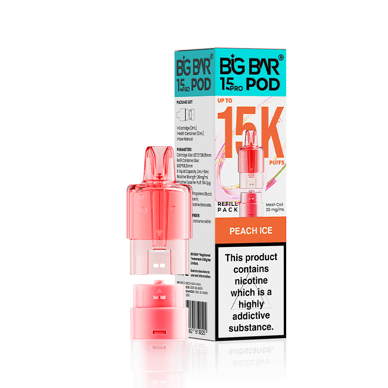 bulk wholesale Big Bar 15000 Pro Prefilled Refill Pods Pack of 5 - Peach Ice