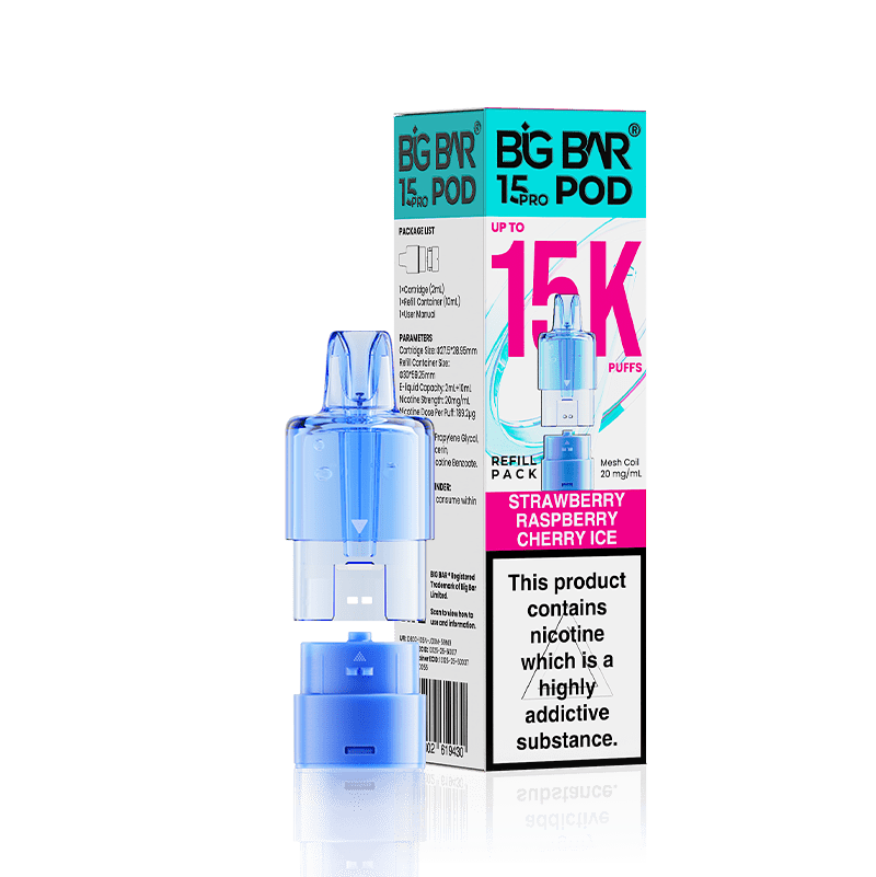 bulk wholesale Big Bar 15000 Pro Prefilled Refill Pods Pack of 5 - Strawberry Raspberry Cherry Ice