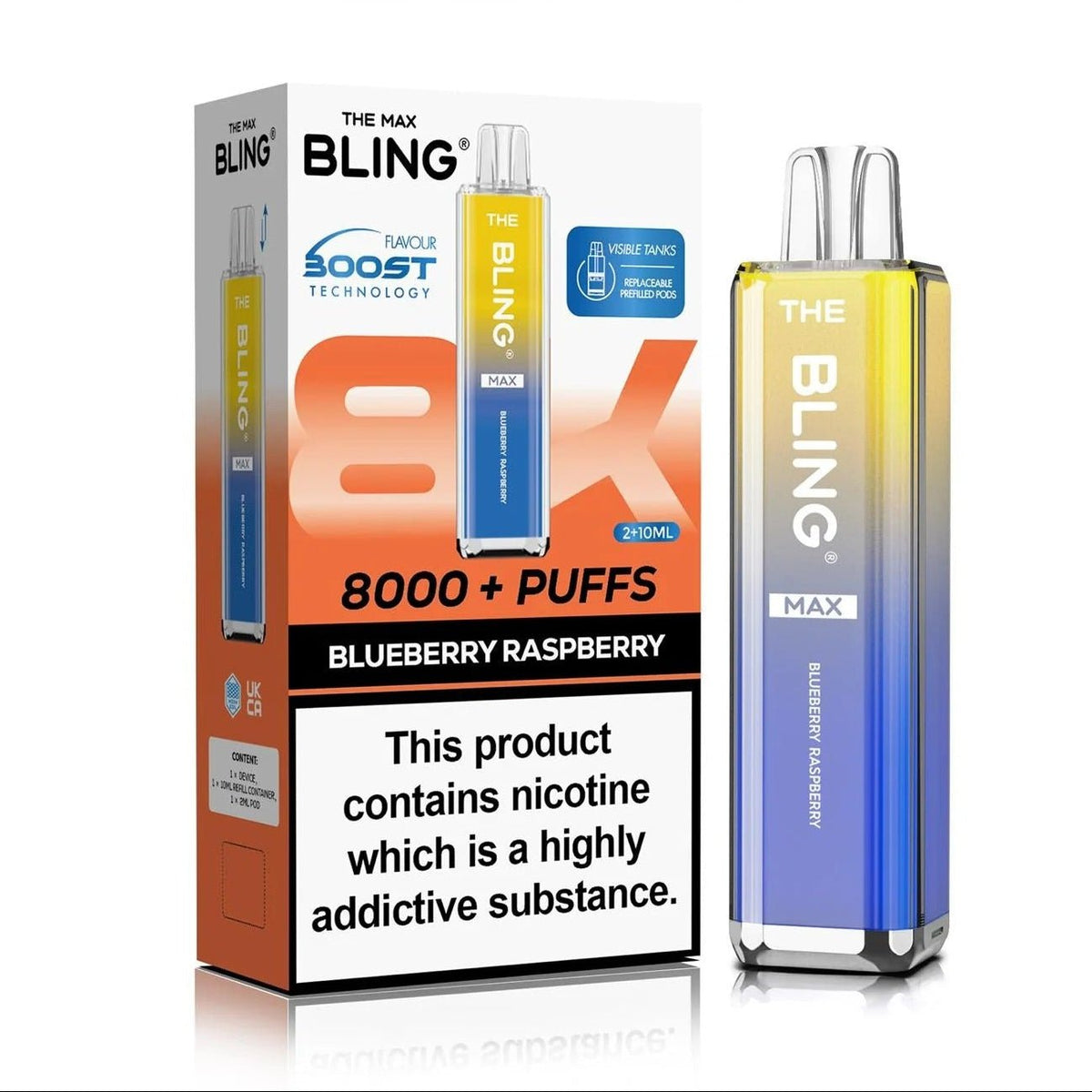 bulk wholesale Crystal Bling Max 8000 Prefilled Pod Kit Box of 5 - Blueberry Raspberry