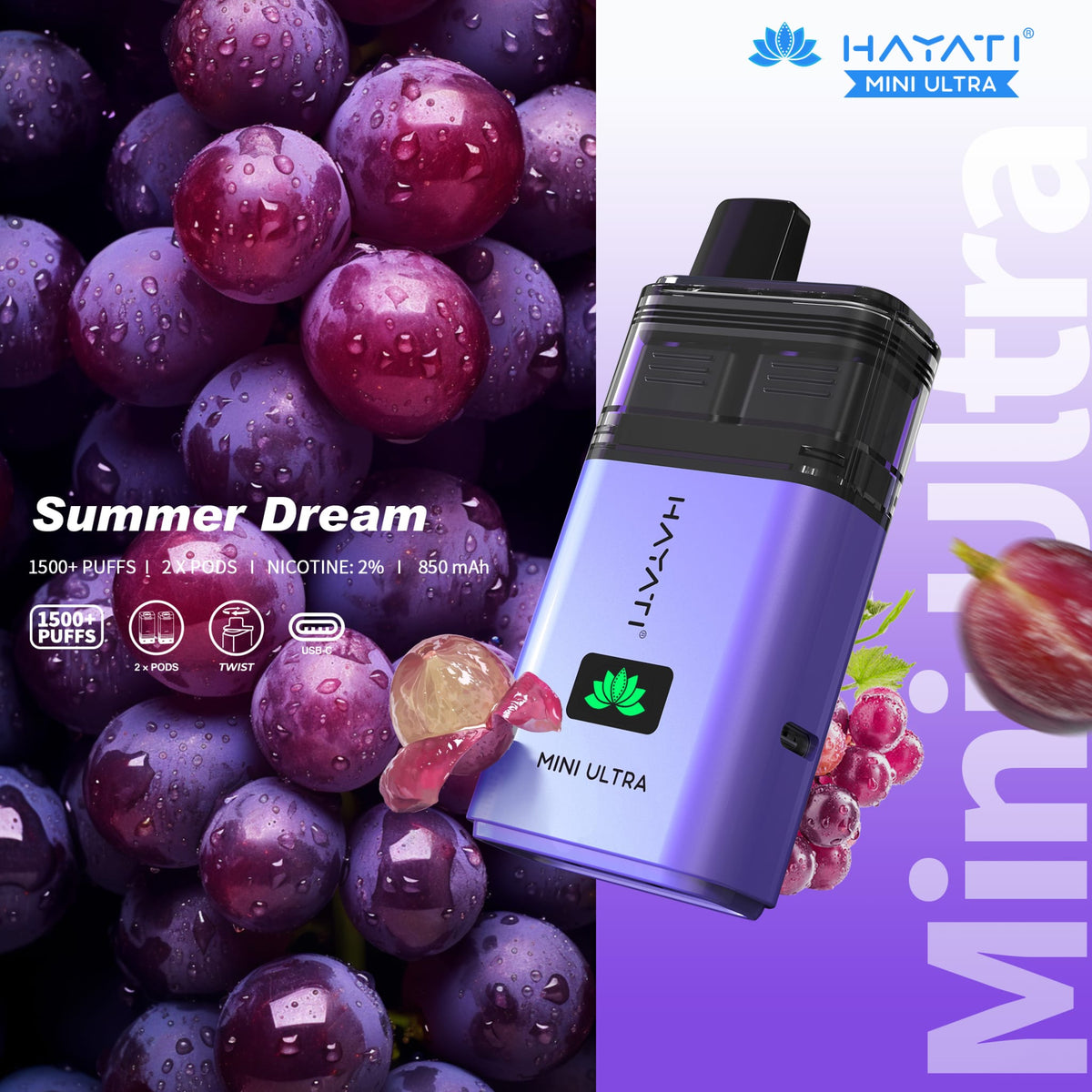 bulk wholesale Hayati Mini Ultra 1500 Prefilled Pod Vape Kit Box of 5 - Summer Dream