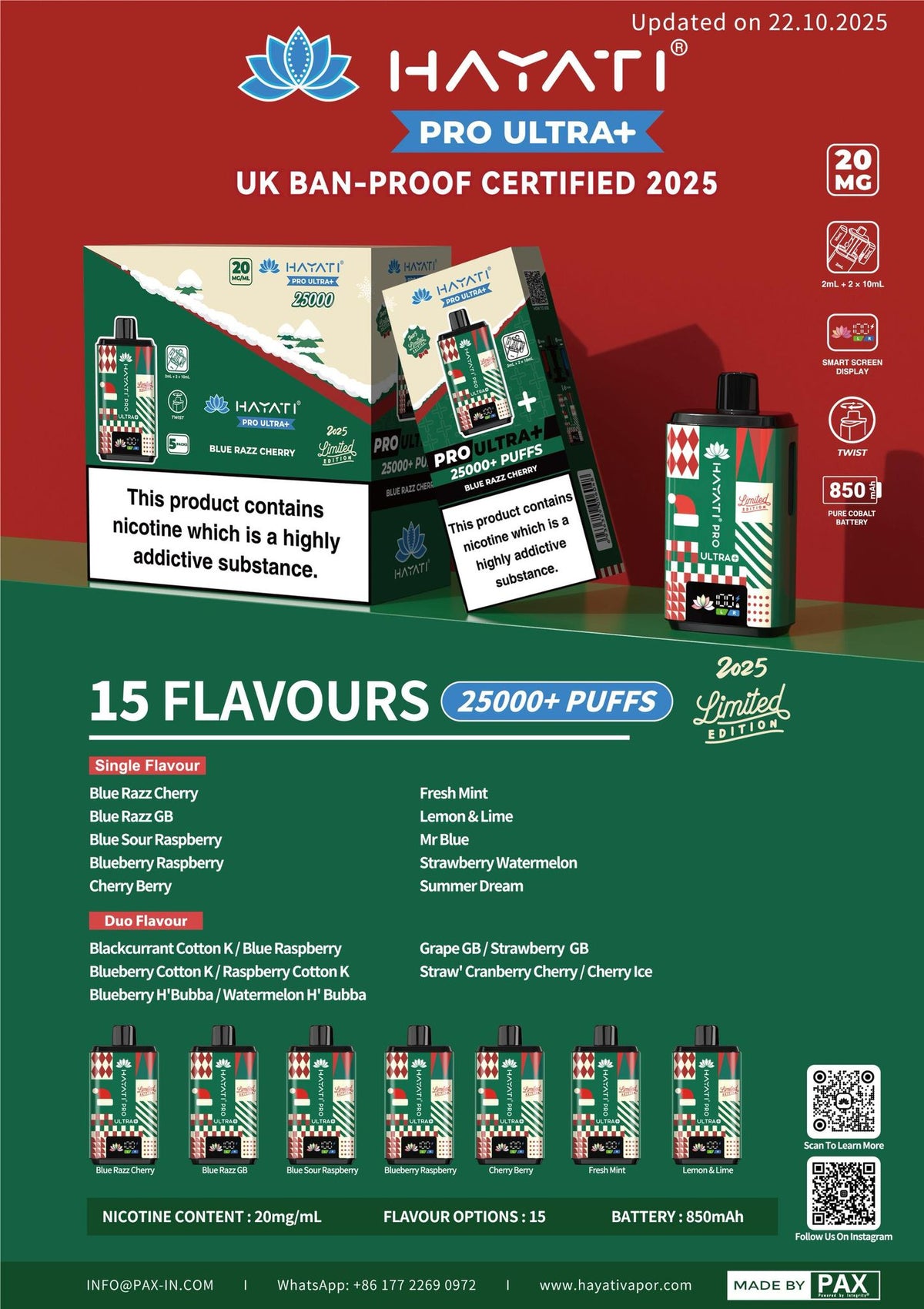 bulk wholesale Hayati Ultra Pro Plus 25k Christmas Edition Vape Kit 5 Pack - Blue Razz Cherry