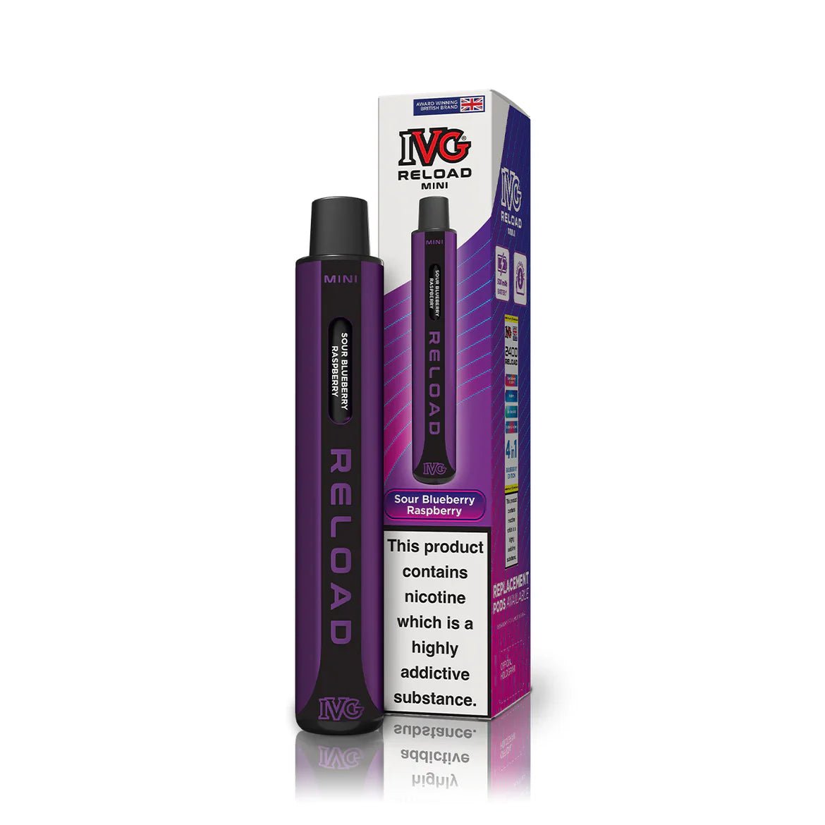 bulk wholesale IVG Reload Mini Pod Vape Kit Box Of 10 - Sour Blueberry Raspberry