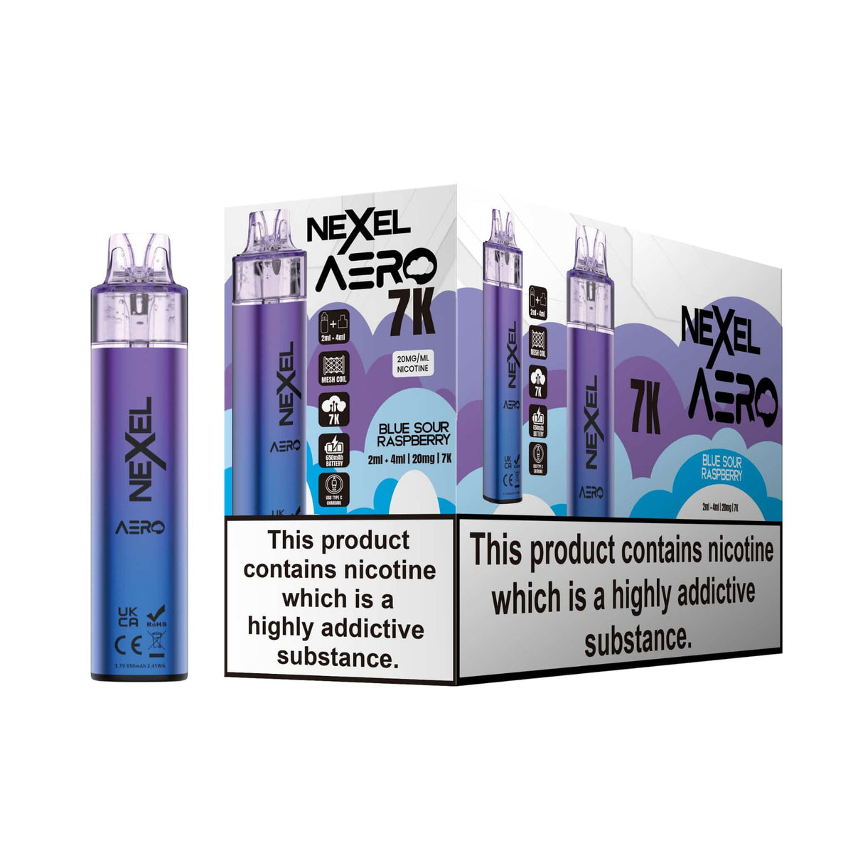 bulk wholesale Nexel Aero 7k Prefilled Pod Vape Kit Pack of 5 - Blue Sour Raspberry