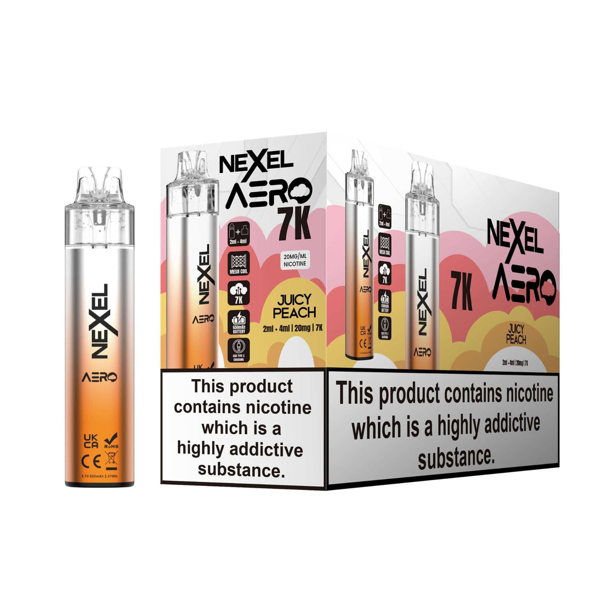 bulk wholesale Nexel Aero 7k Prefilled Pod Vape Kit Pack of 5 - Juicy Peach