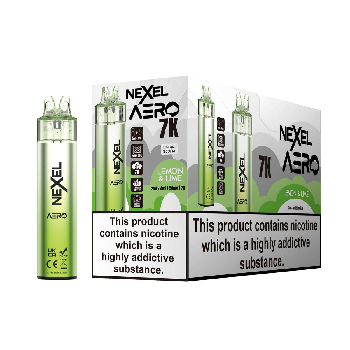 bulk wholesale Nexel Aero 7k Prefilled Pod Vape Kit Pack of 5 - Lemon Lime