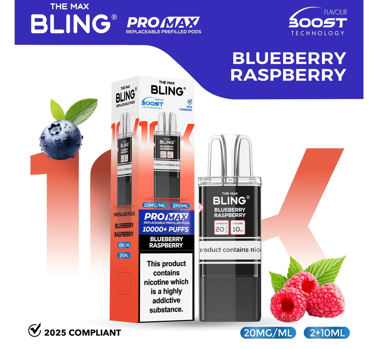 bulk wholesale The Bling 10k Pro Max Replacement Pods (BOX OF 5) - Blueberry Raspberry