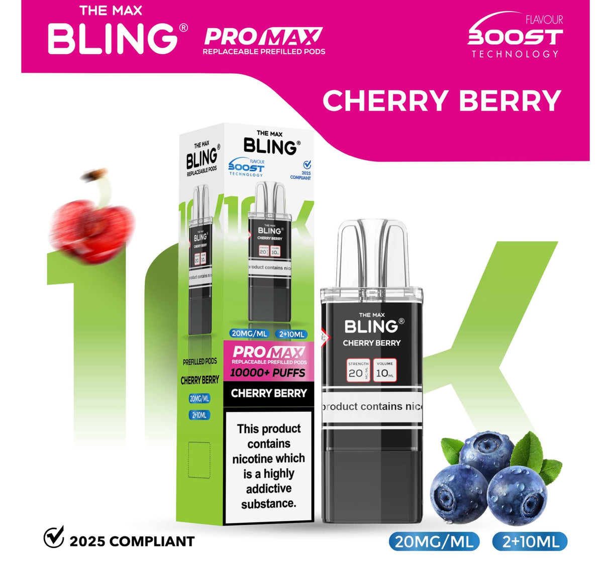 bulk wholesale The Bling 10k Pro Max Replacement Pods (BOX OF 5) - Cherry Berry
