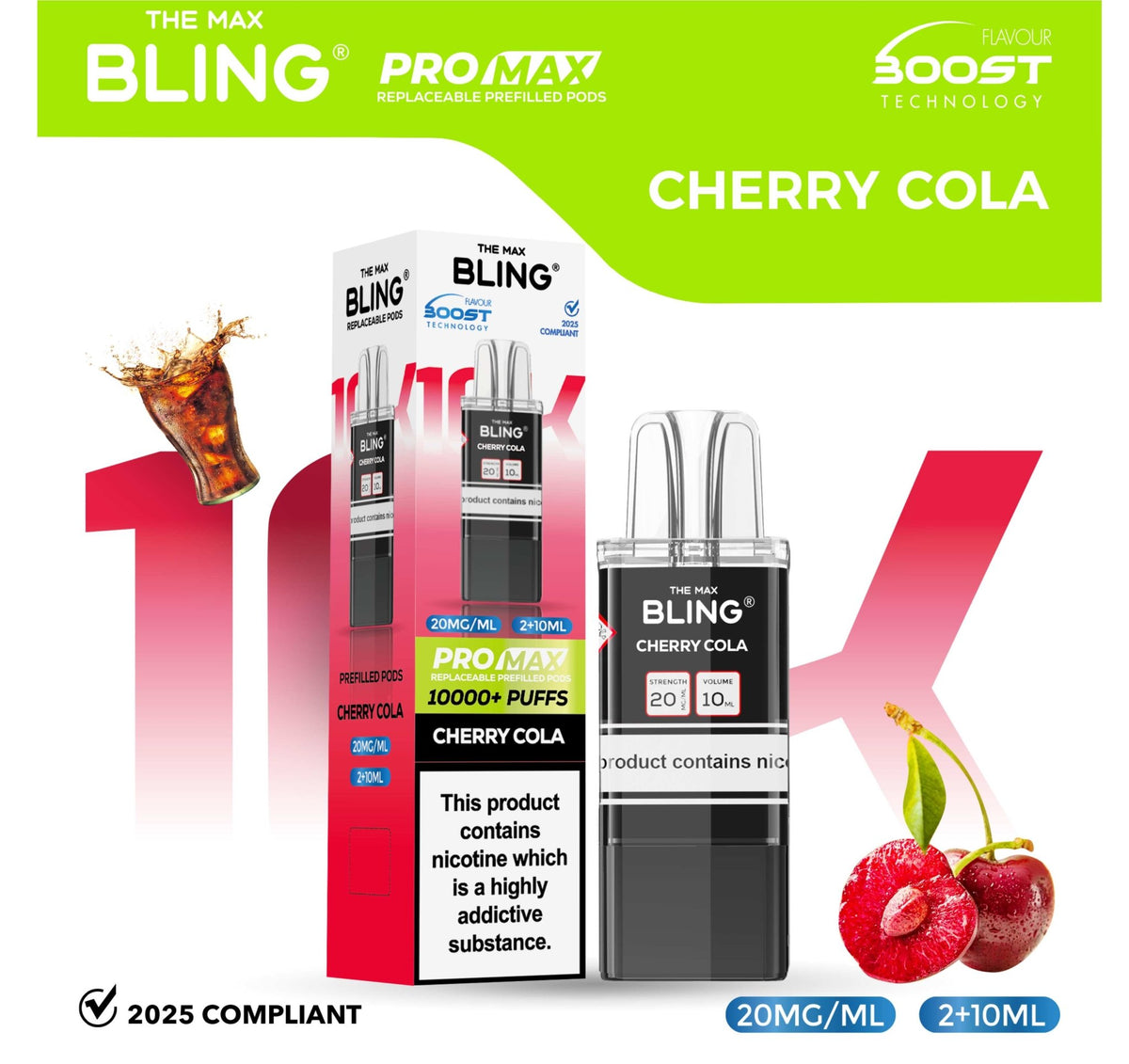 bulk wholesale The Bling 10k Pro Max Replacement Pods (BOX OF 5) - Cherry Cola