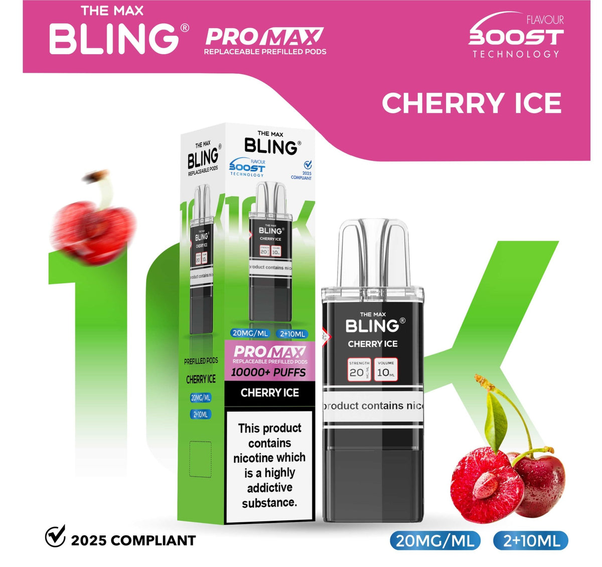 bulk wholesale The Bling 10k Pro Max Replacement Pods (BOX OF 5) - Cherry Ice