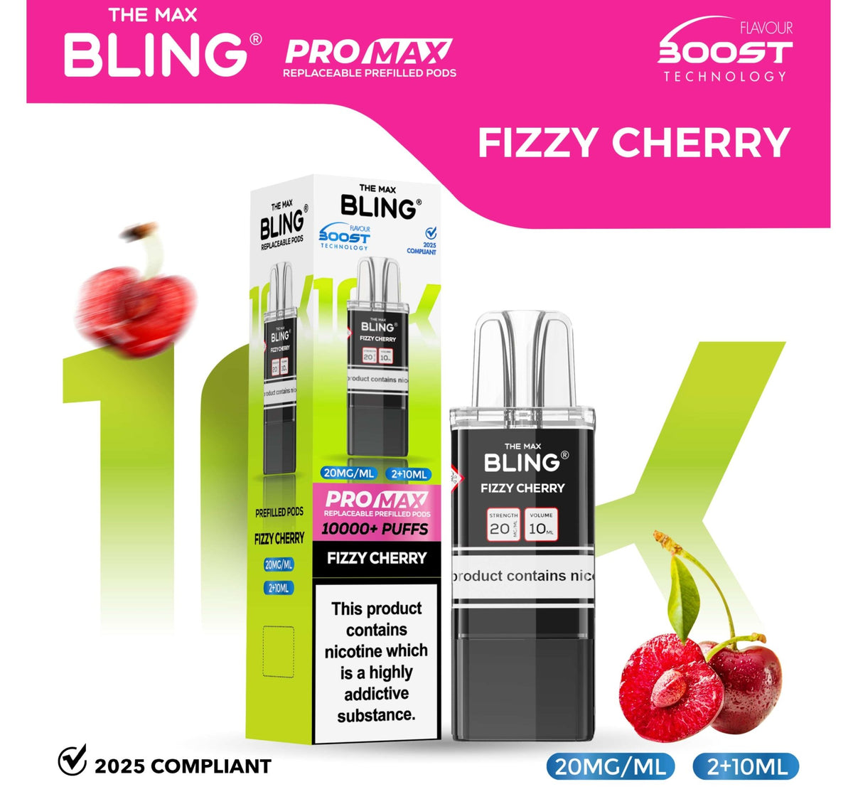 bulk wholesale The Bling 10k Pro Max Replacement Pods (BOX OF 5) - Fizzy Cherry