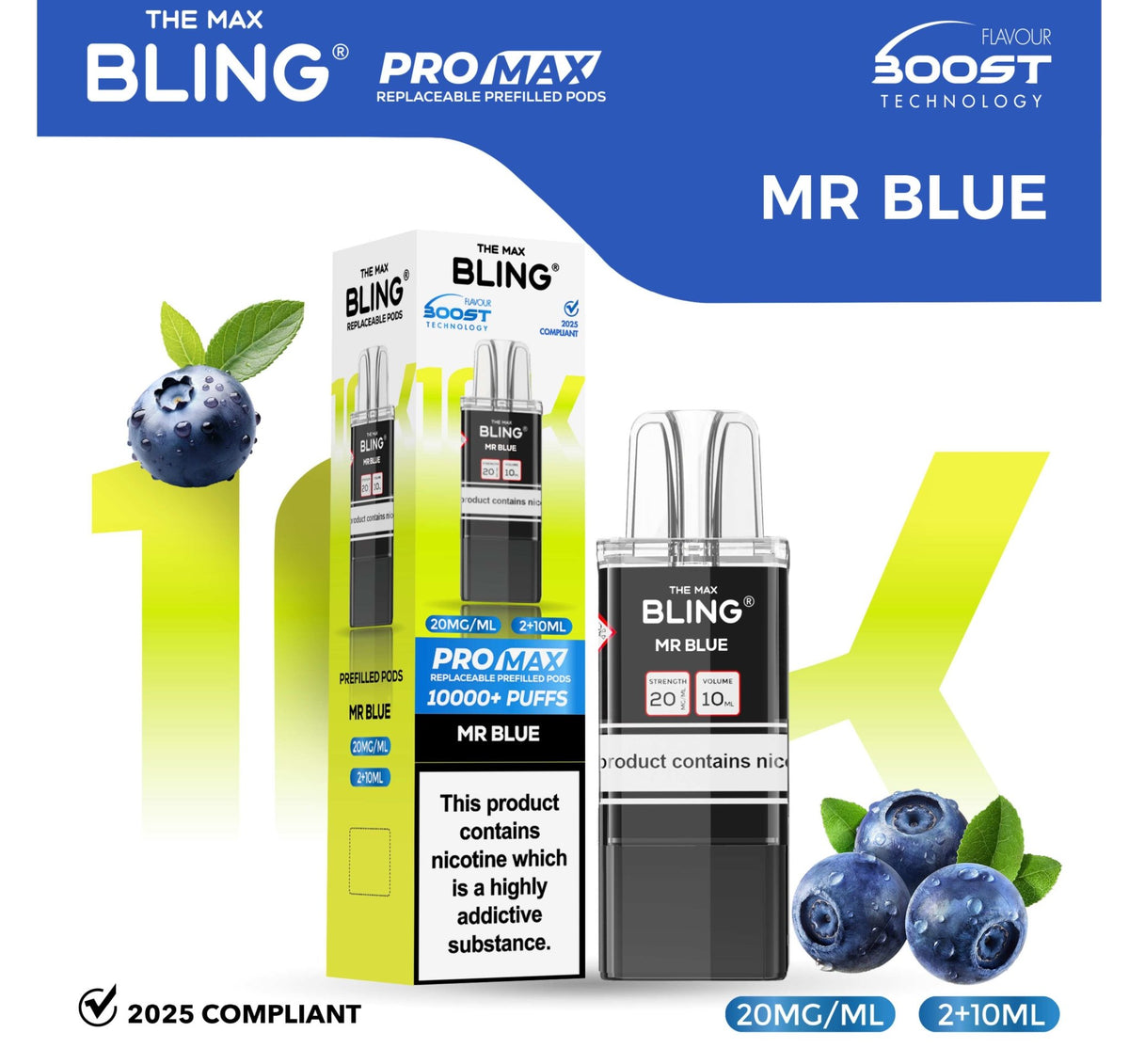 bulk wholesale The Bling 10k Pro Max Replacement Pods (BOX OF 5) - Mr Blue