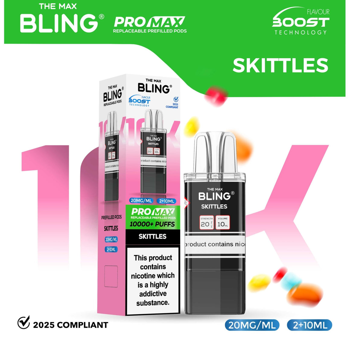 bulk wholesale The Bling 10k Pro Max Replacement Pods (BOX OF 5) - Skittles
