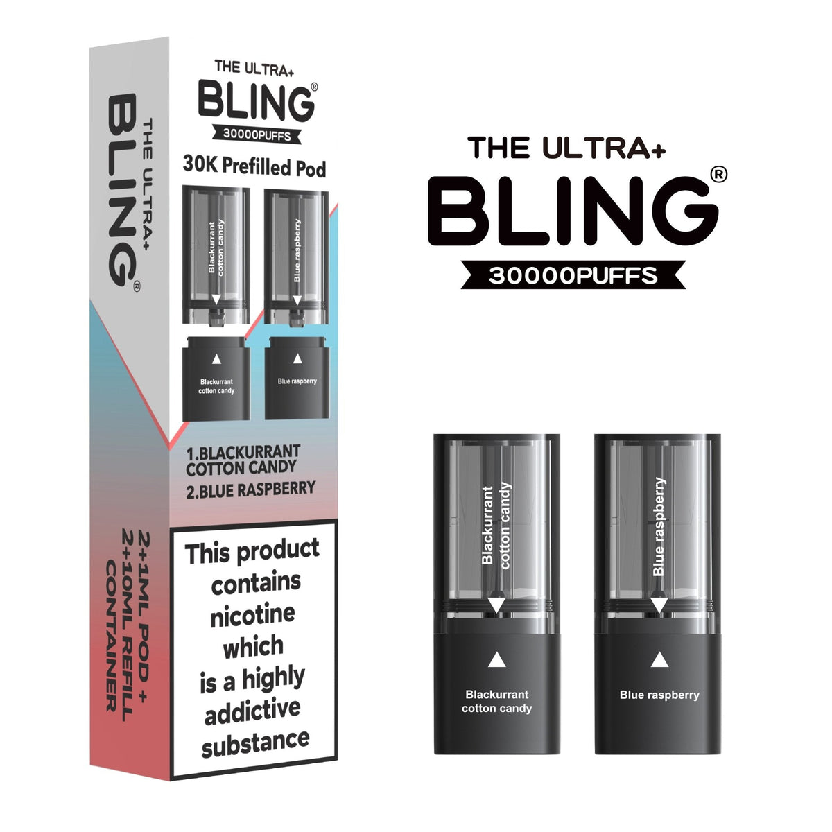 bulk wholesale The Bling Ultra Plus 30k Replacement Pods Pack of 5 - Blackcurrant Cotton Candy/Blue Raspberry