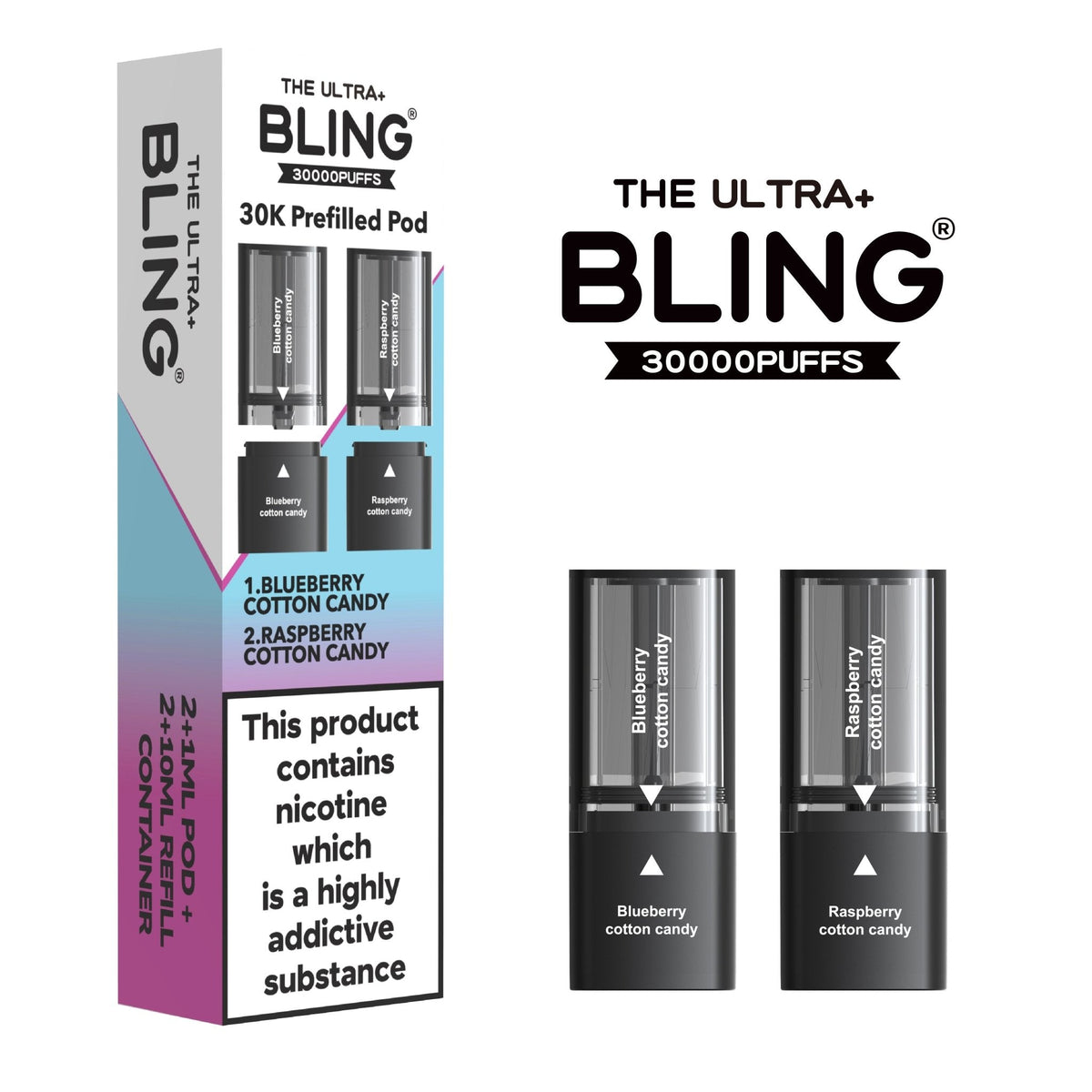 bulk wholesale The Bling Ultra Plus 30k Replacement Pods Pack of 5 - Blueberry Cotton Candy/Raspberry Cotton Candy