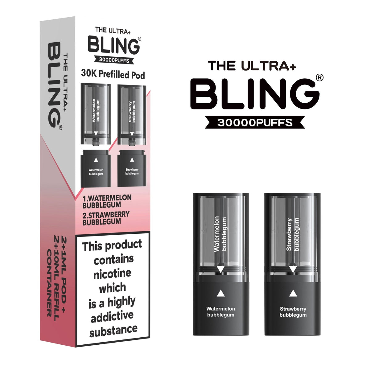 bulk wholesale The Bling Ultra Plus 30k Replacement Pods Pack of 5 - Watermelon Bubblegum/Strawberry Bubblegum
