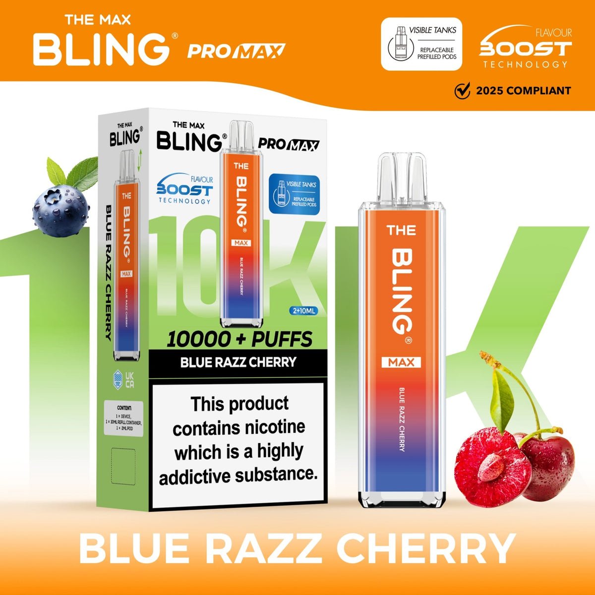bulk wholesale The Crystal Bling Max 10000 Pod Kit Box of 5 - Blue Razz Cherry