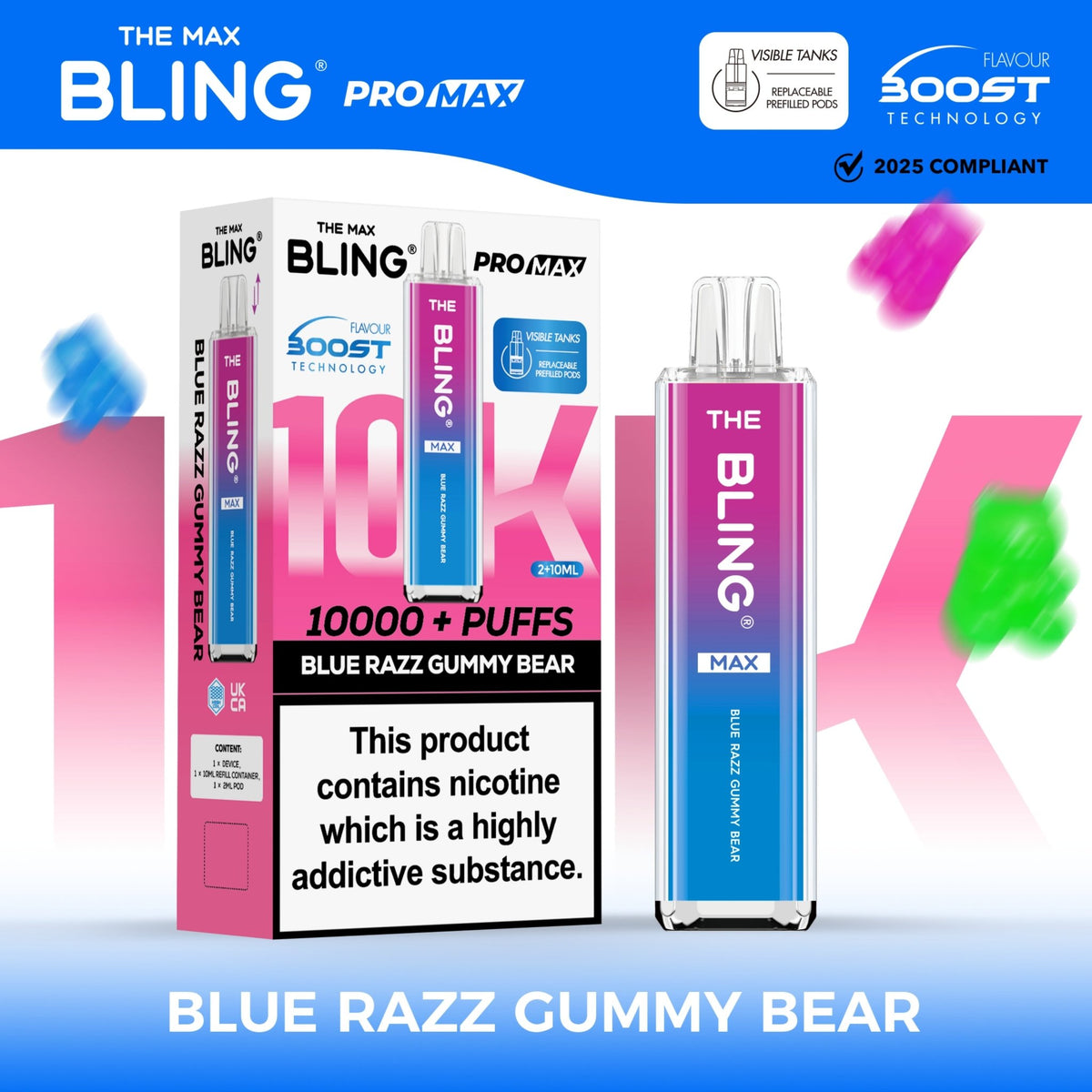 bulk wholesale The Crystal Bling Max 10000 Pod Kit Box of 5 - Blue Razz Gummy Bear