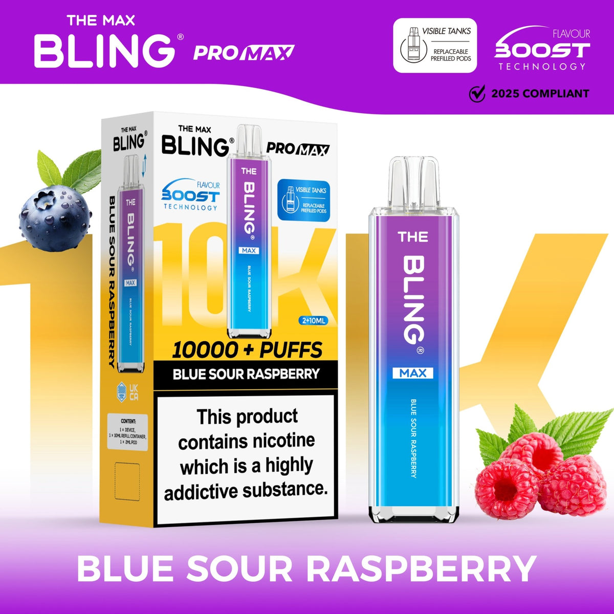 bulk wholesale The Crystal Bling Max 10000 Pod Kit Box of 5 - Blue Sour Raspberry