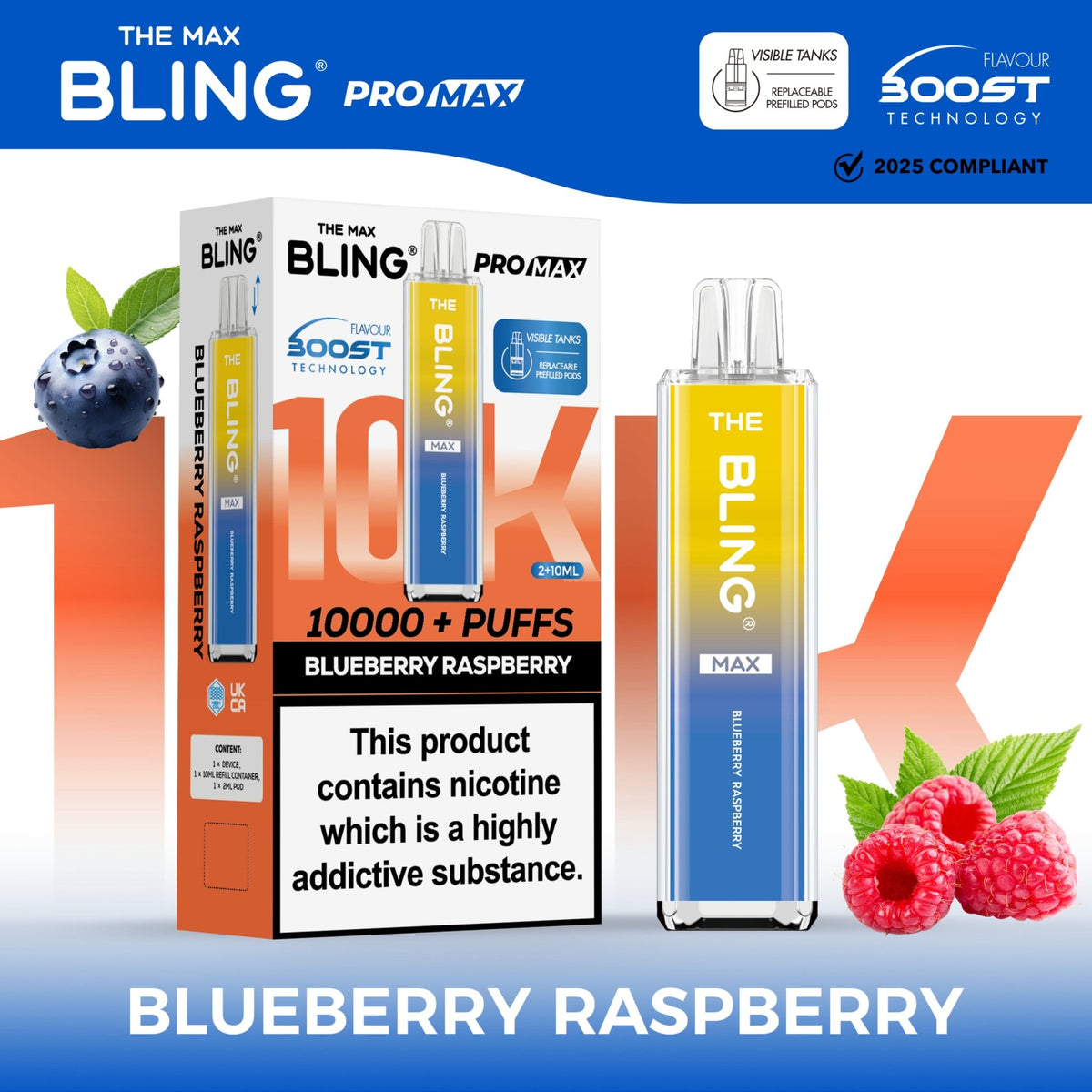 bulk wholesale The Crystal Bling Max 10000 Pod Kit Box of 5 - Blueberry Raspberry