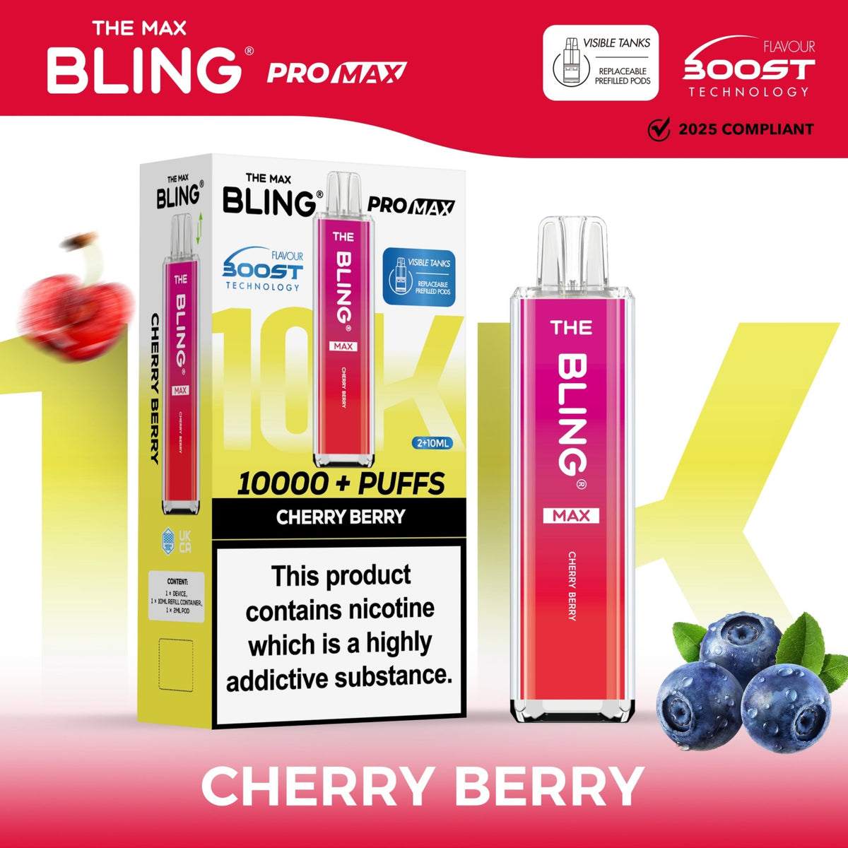 bulk wholesale The Crystal Bling Max 10000 Pod Kit Box of 5 - Cherry Berry