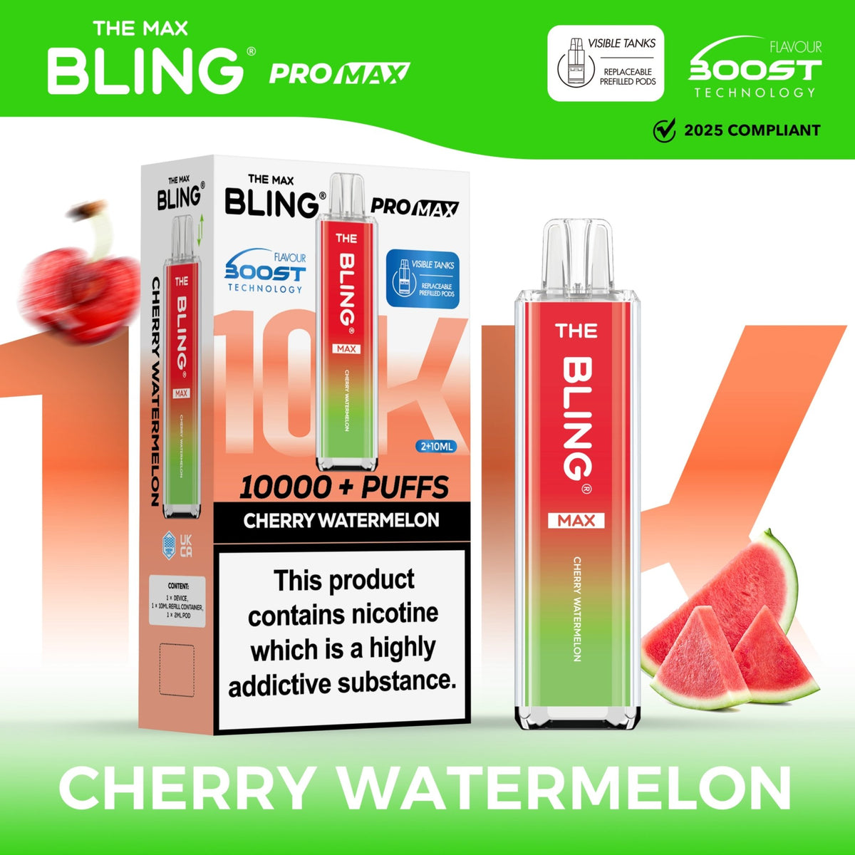 bulk wholesale The Crystal Bling Max 10000 Pod Kit Box of 5 - Cherry Watermelon