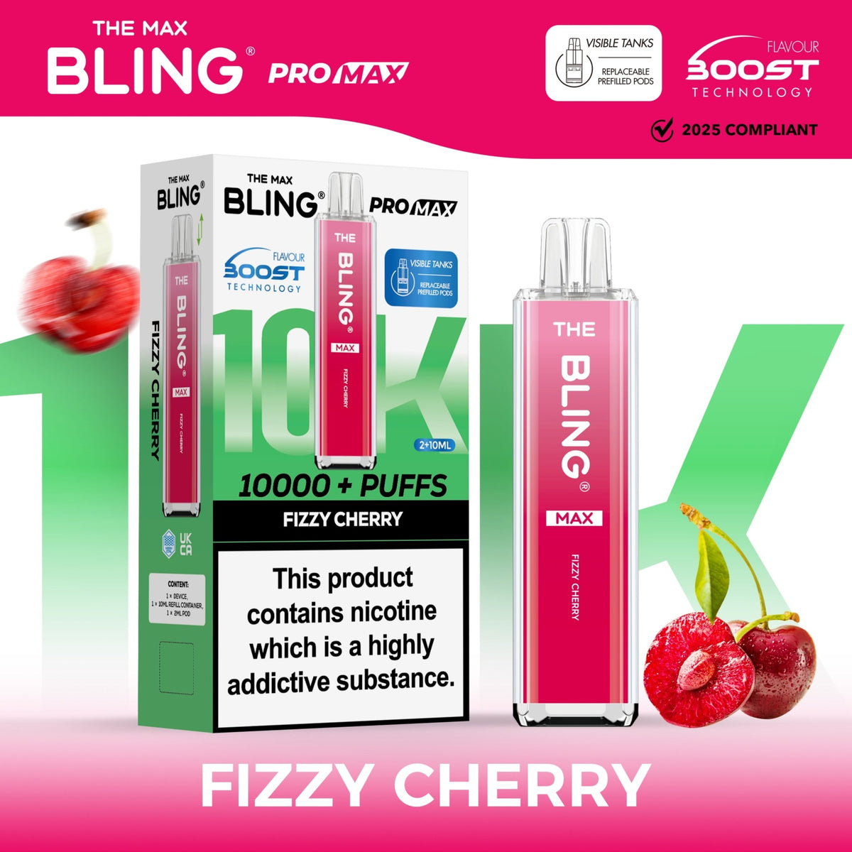 bulk wholesale The Crystal Bling Max 10000 Pod Kit Box of 5 - Fizzy Cherry