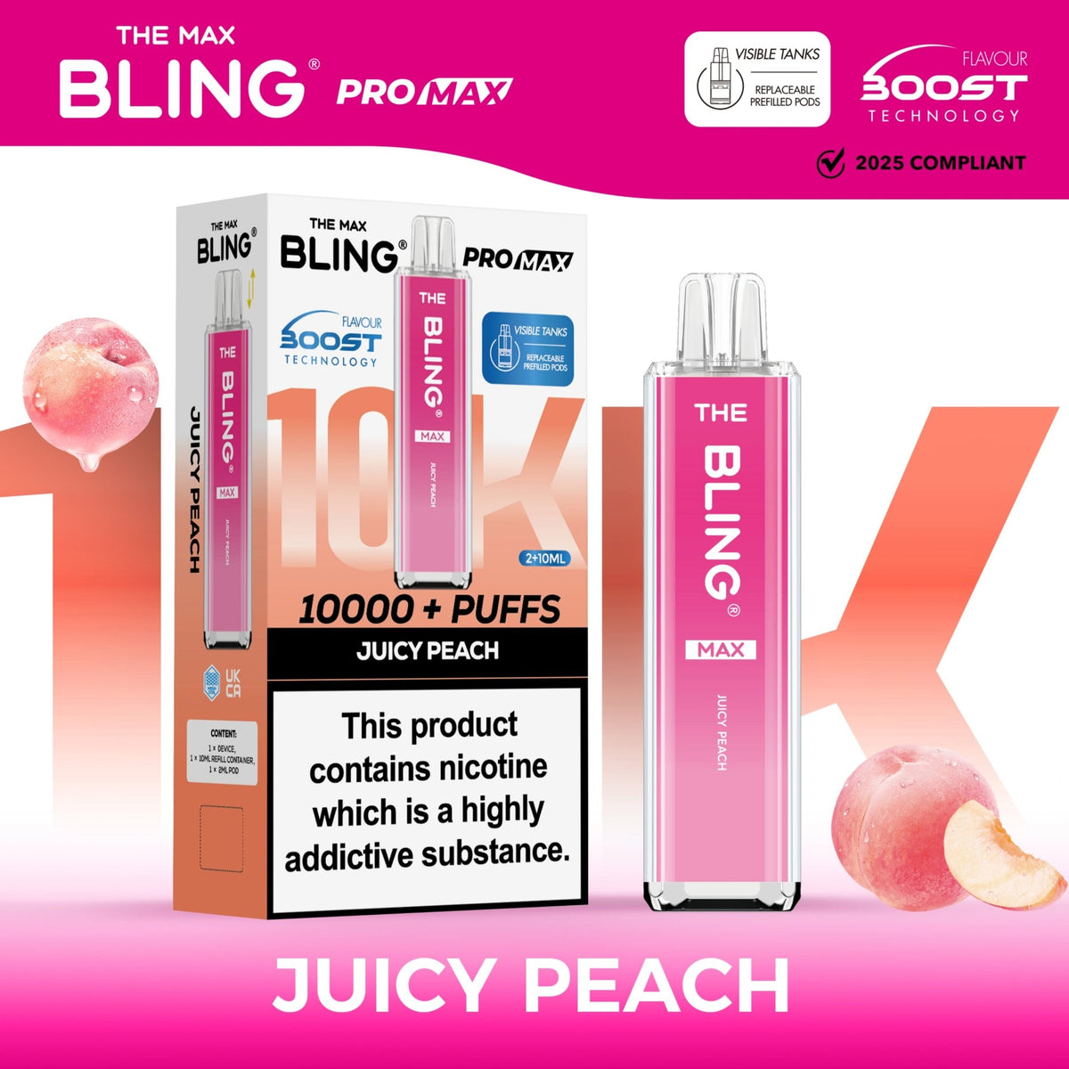 bulk wholesale The Crystal Bling Max 10000 Pod Kit Box of 5 - Juicy Peach