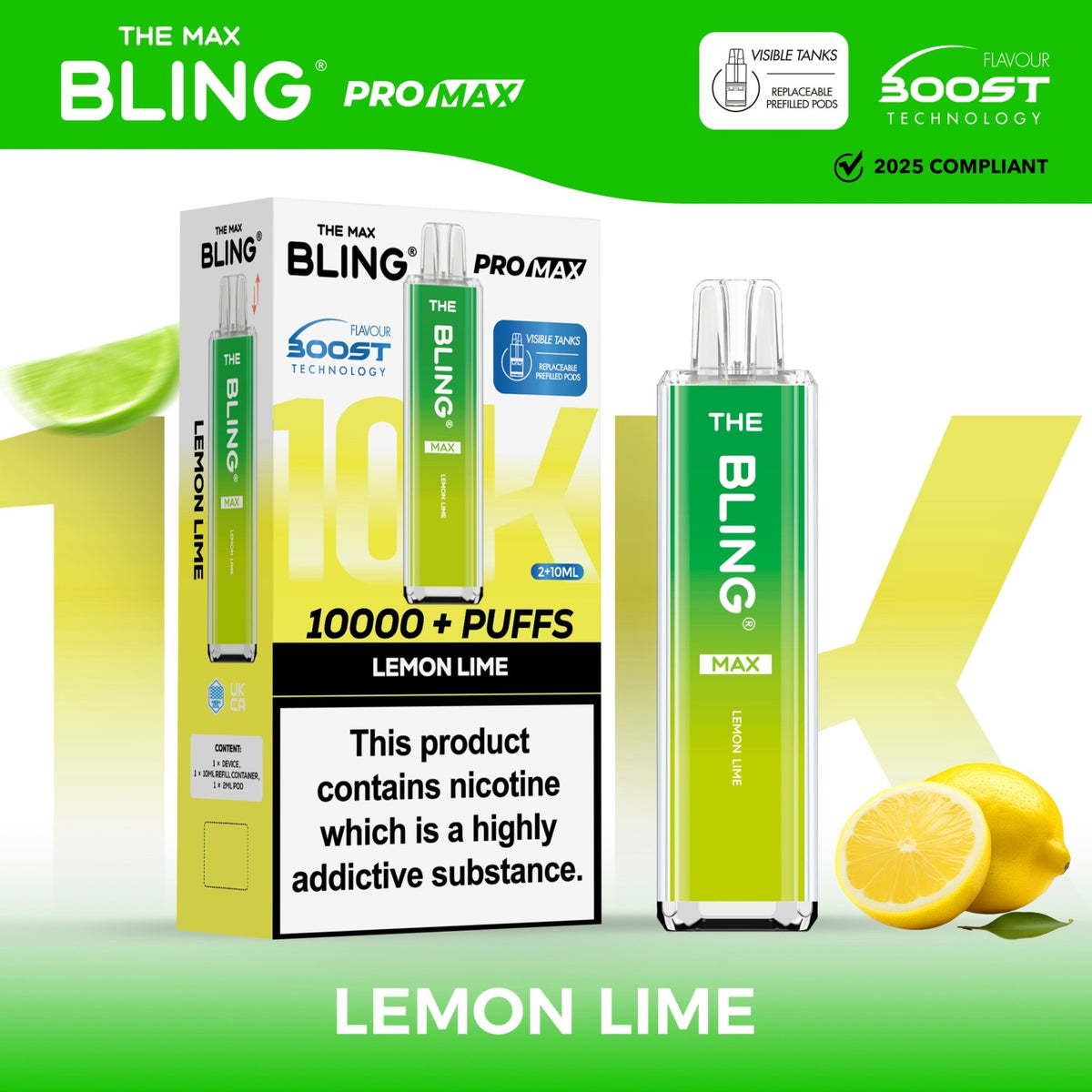 bulk wholesale The Crystal Bling Max 10000 Pod Kit Box of 5 - Lemon Lime