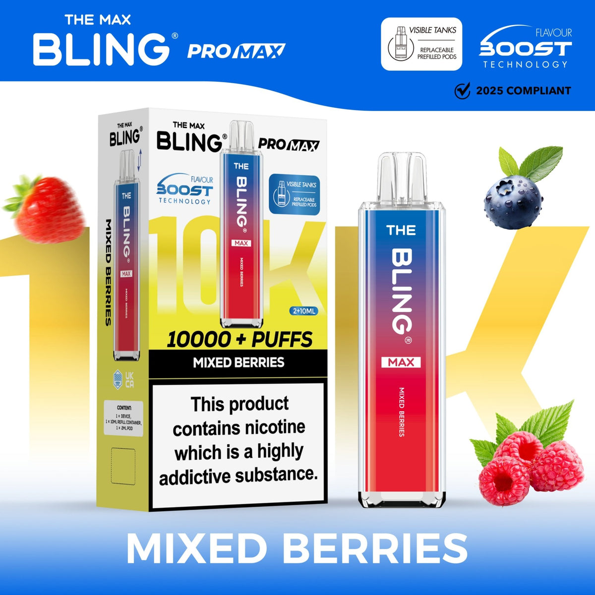 bulk wholesale The Crystal Bling Max 10000 Pod Kit Box of 5 - Mixed Berries