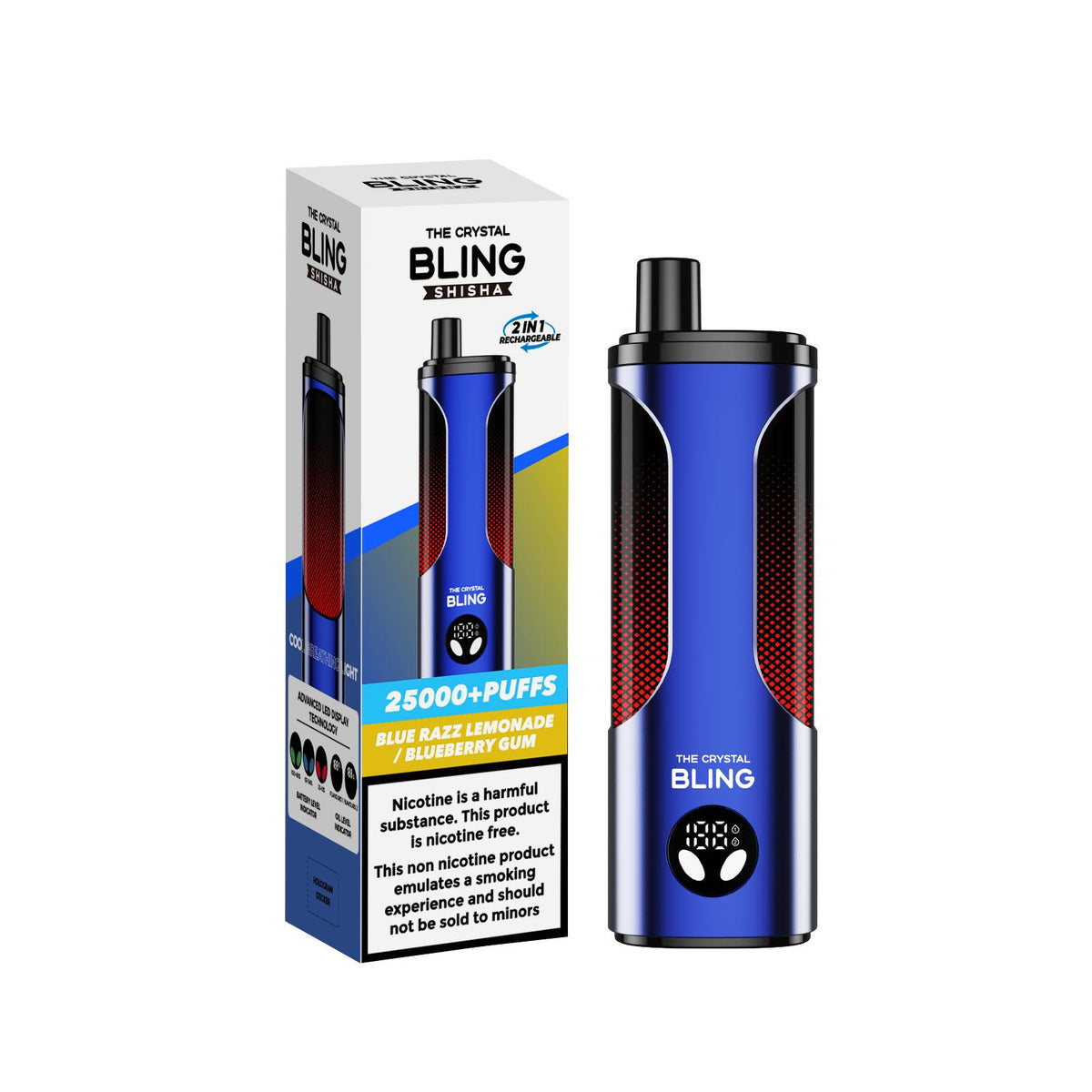 bulk wholesale The Crystal Bling Shisha 25k Prefilled Vape Box of 5 - Blue Razz Lemonade/Blueberry Gum