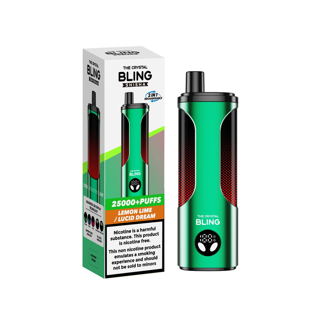 bulk wholesale The Crystal Bling Shisha 25k Prefilled Vape Box of 5 - Lemon Mint/Lucid Dream