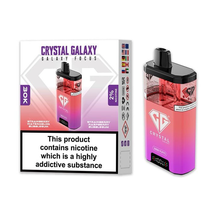 bulk wholesale Crystal Galaxy Focus 30k Disposable Vape Pack of 5 - Strawberry Watermelon Bubblegum & Strawberry Raspberry Bubblegum