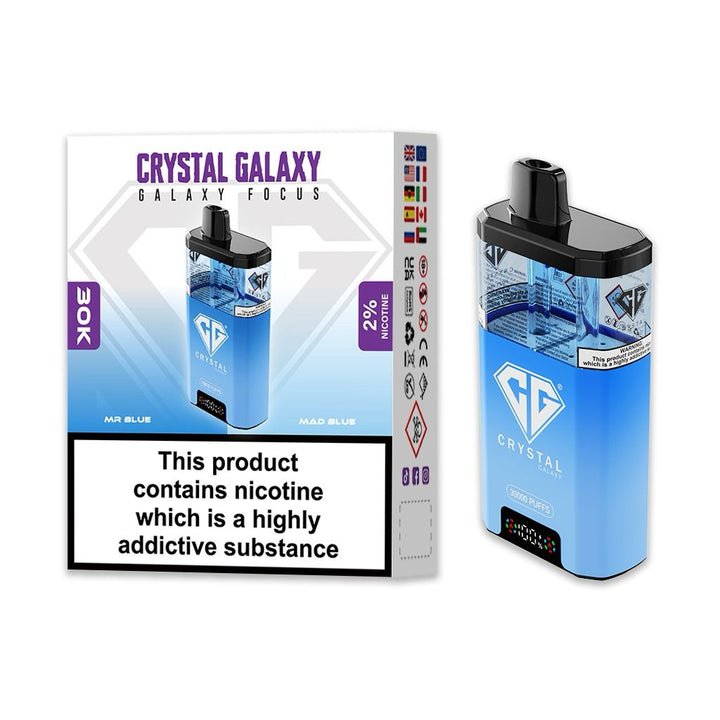 bulk wholesale Crystal Galaxy Focus 30k Disposable Vape Pack of 5 - Mr Blue & Mad Blue