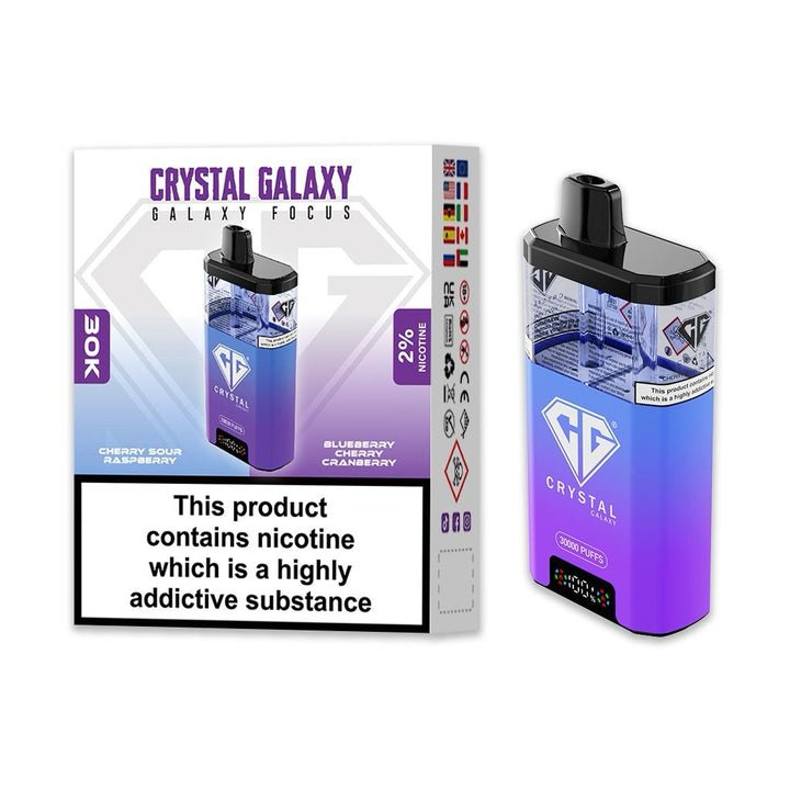 bulk wholesale Crystal Galaxy Focus 30k Disposable Vape Pack of 5 - Cherry Sour Raspberry & Blueberry Cherry Cranberry