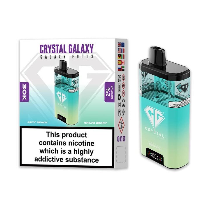 bulk wholesale Crystal Galaxy Focus 30k Disposable Vape Pack of 5 - Juicy Peach & Grape Berry