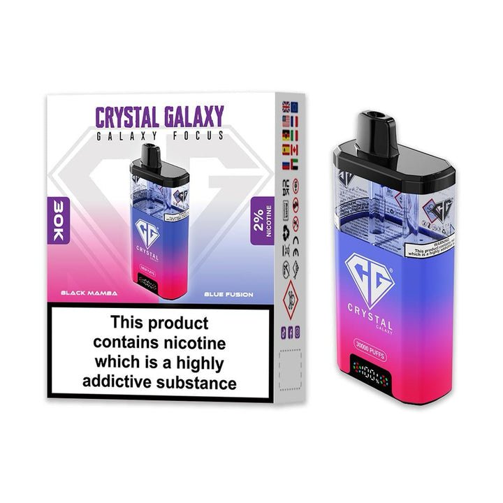 bulk wholesale Crystal Galaxy Focus 30k Disposable Vape Pack of 5 - Black Mamba & Blue Fusion