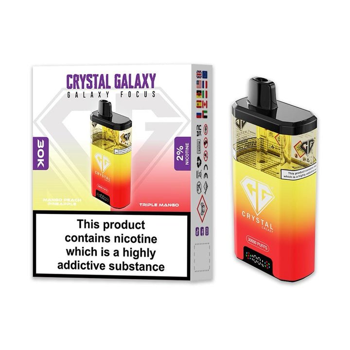 bulk wholesale Crystal Galaxy Focus 30k Disposable Vape Pack of 5 - Mango Peach Pineapple & Triple Mango