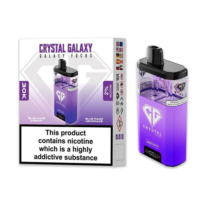 bulk wholesale Crystal Galaxy Focus 30k Disposable Vape Pack of 5 - Blue Razz Cherry & Blue Razz Lemonade