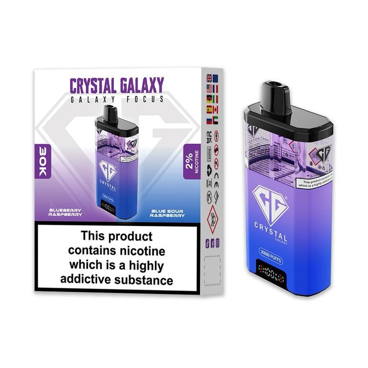 bulk wholesale Crystal Galaxy Focus 30k Disposable Vape Pack of 5 - Blueberry Raspberry & Blueberry Sour Raspberry