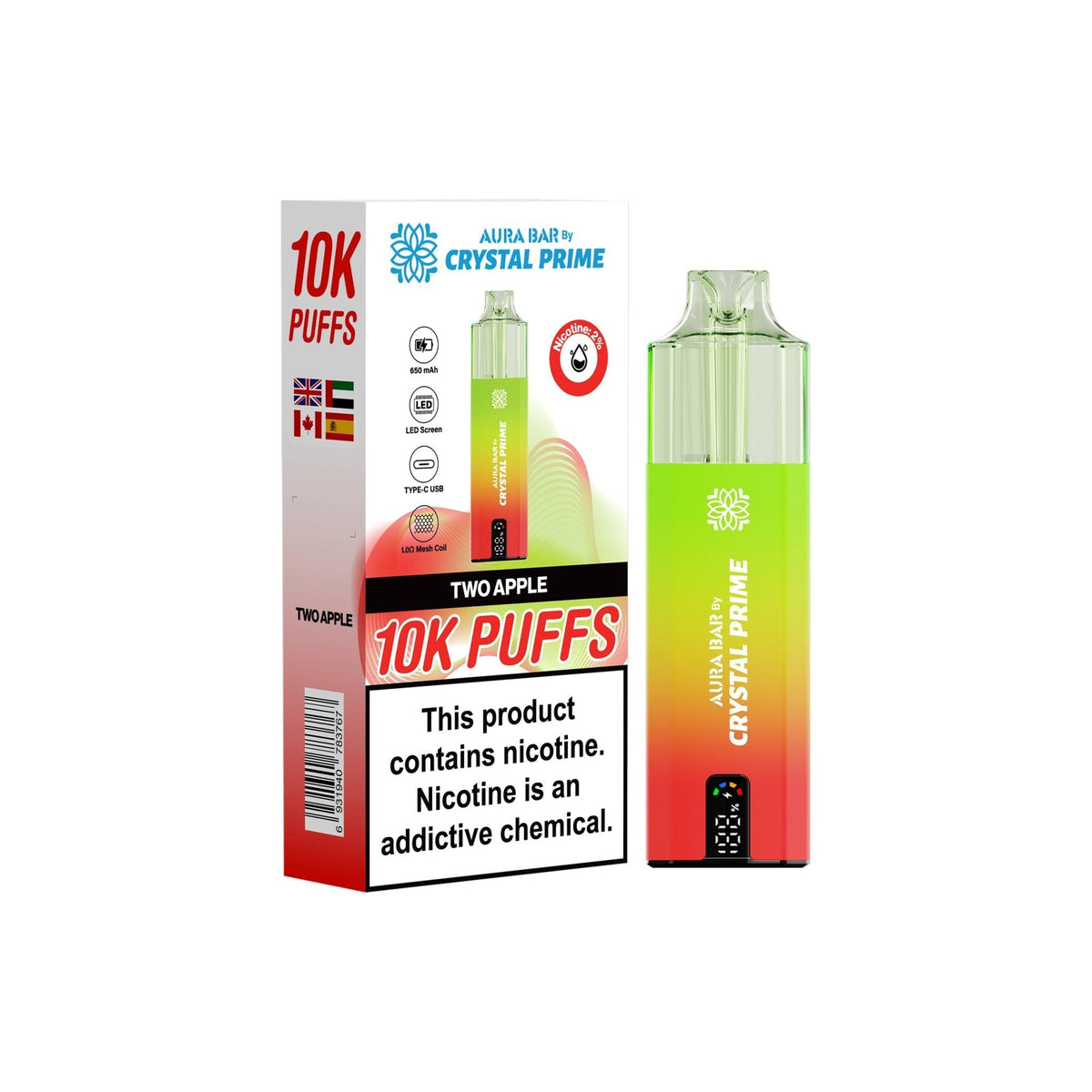 bulk wholesale Crystal Prime 10000 Vape Kit Box of 5 - Two Apple